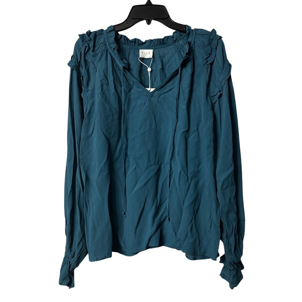 NWT Vila Viavery Womens Blue Coral Long Sleeve Top‎ Blouse Shirt Size 38
